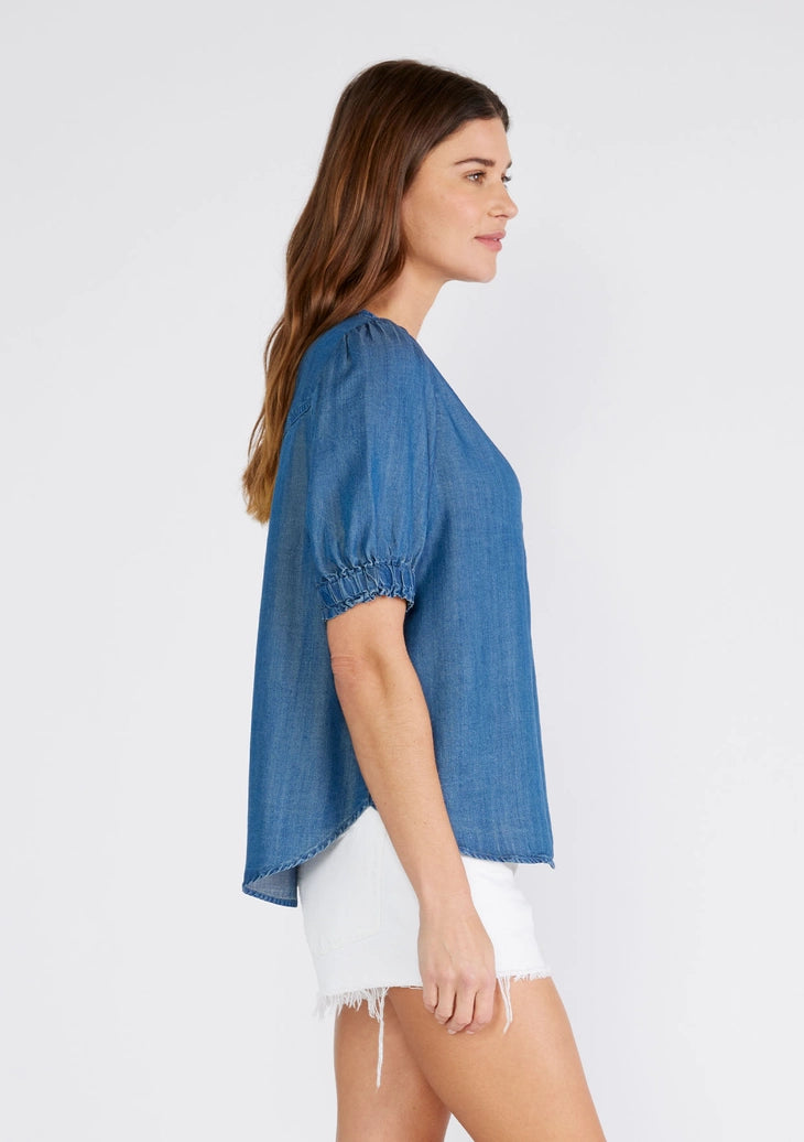 Tencel Puff Sleeve Button Front Blouse