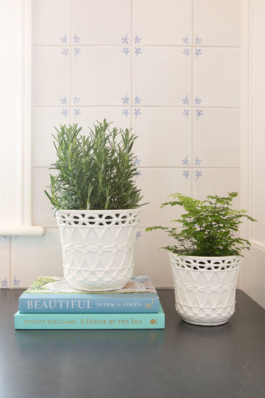 White Ceramic Basket Weave Embossed Pot