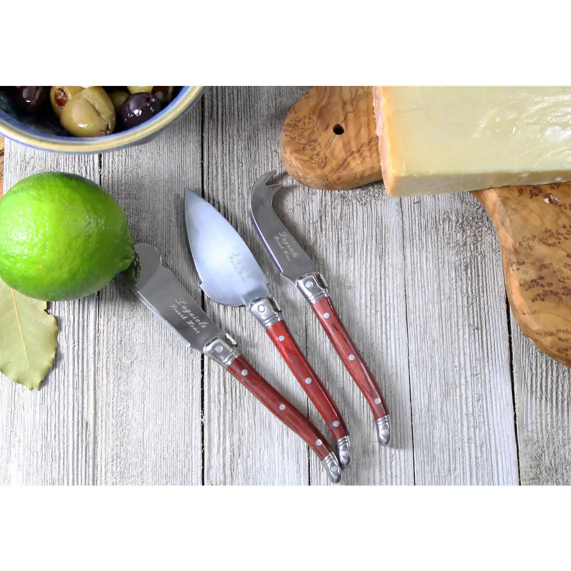 French Home Laguiole 3-Piece Pakkawood Cheese Knife Set