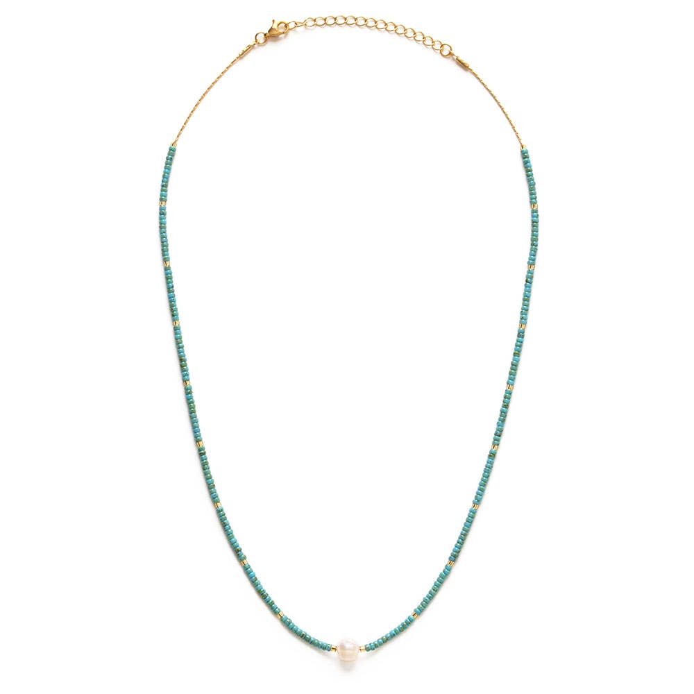 Turquoise Miyuki Bead and Pearl Necklace