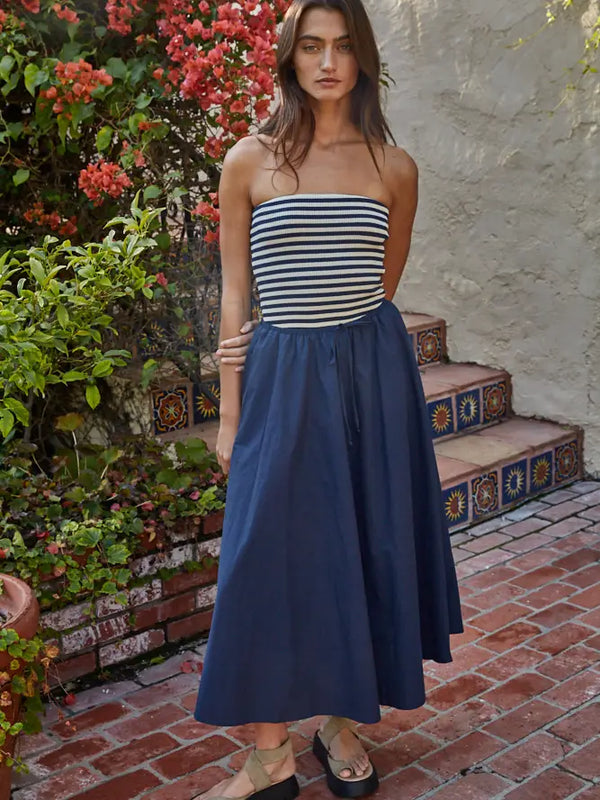 Drawstring Flare Midi Skirt