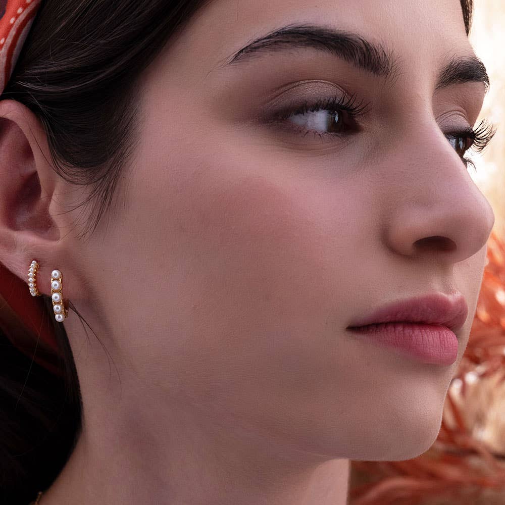 Pearl Huggie Hoops