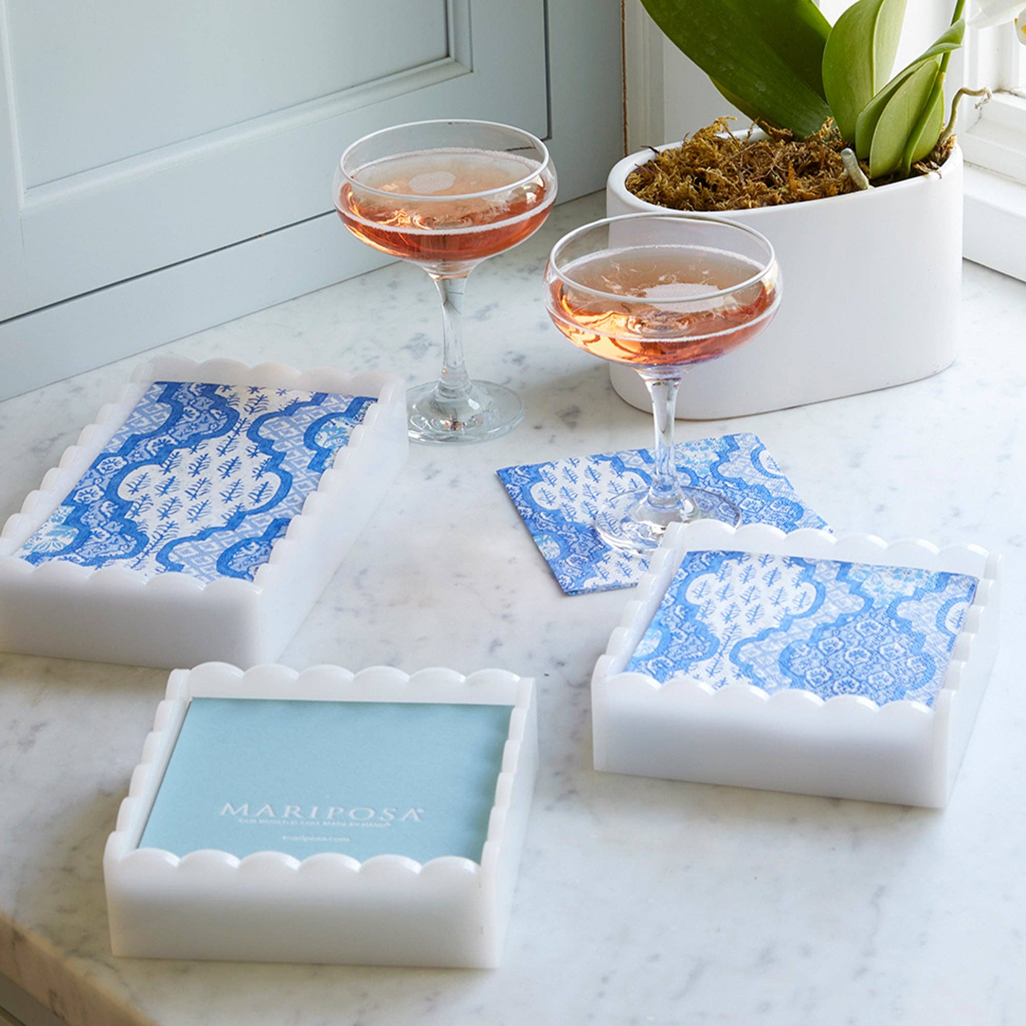 White Scalloped Napkin Box