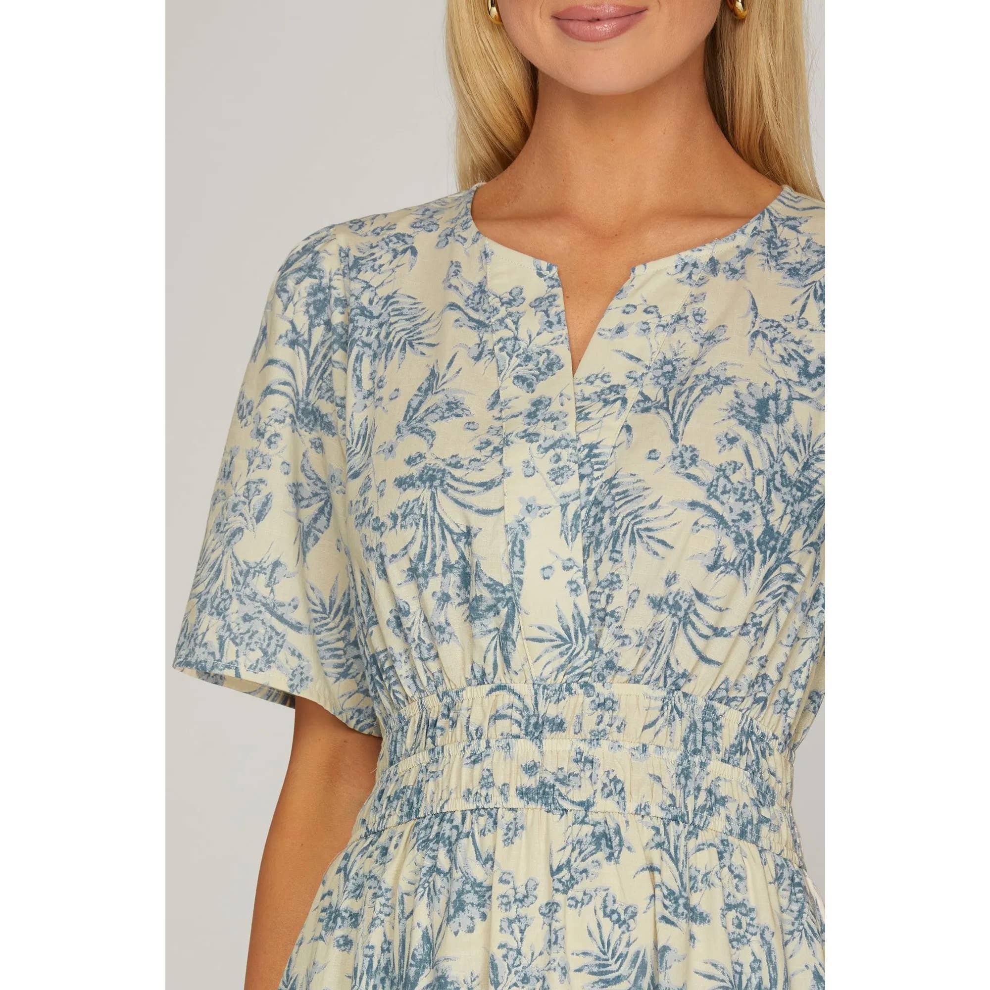 Woven Floral Print Tiered Midi Dress