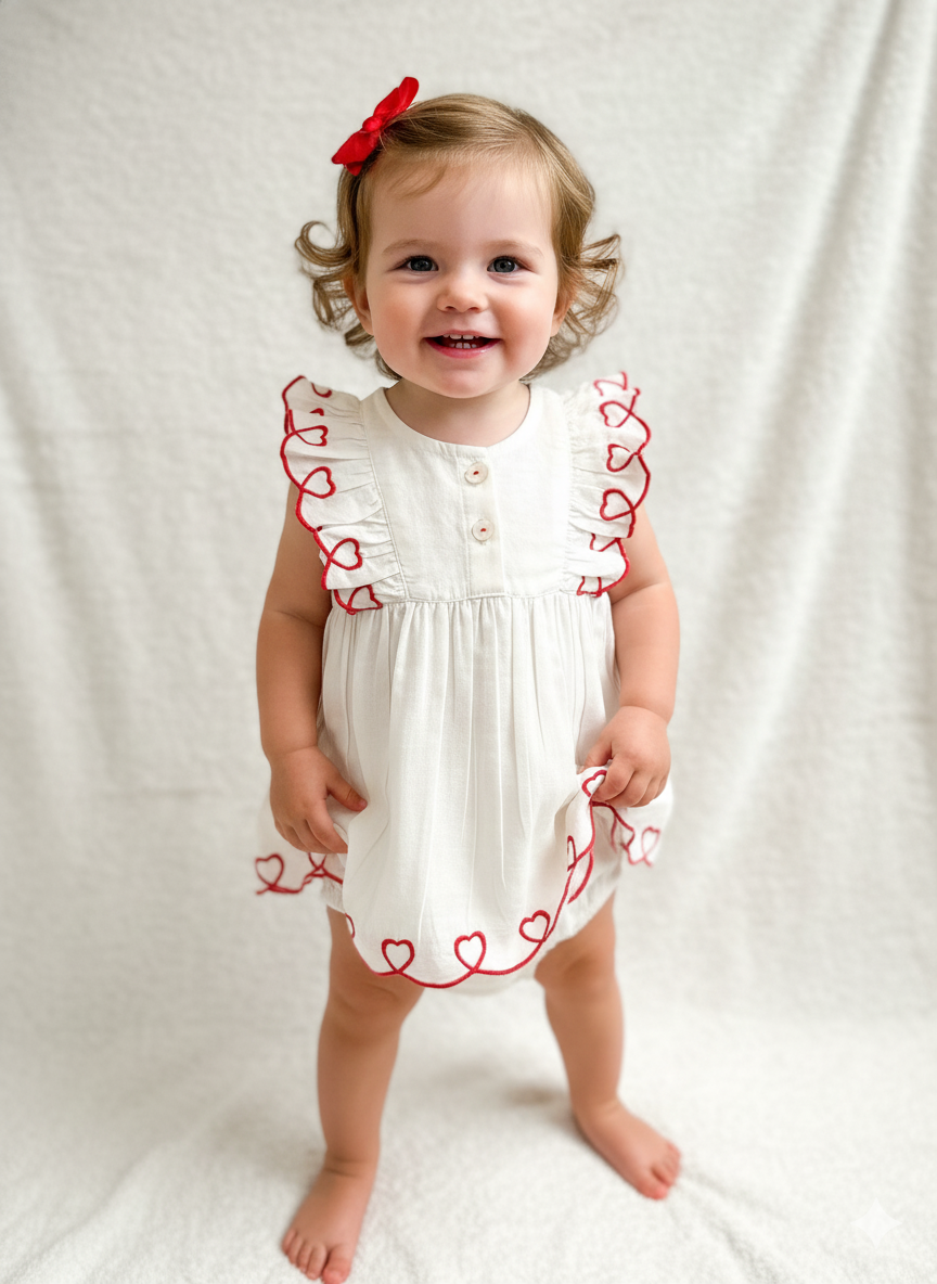 Heart Embroidered Gathered Dress