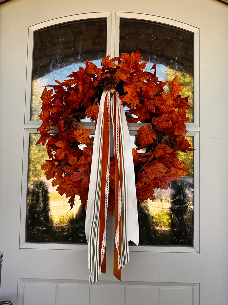 Fall Foliage Wreath with Ribbons Included