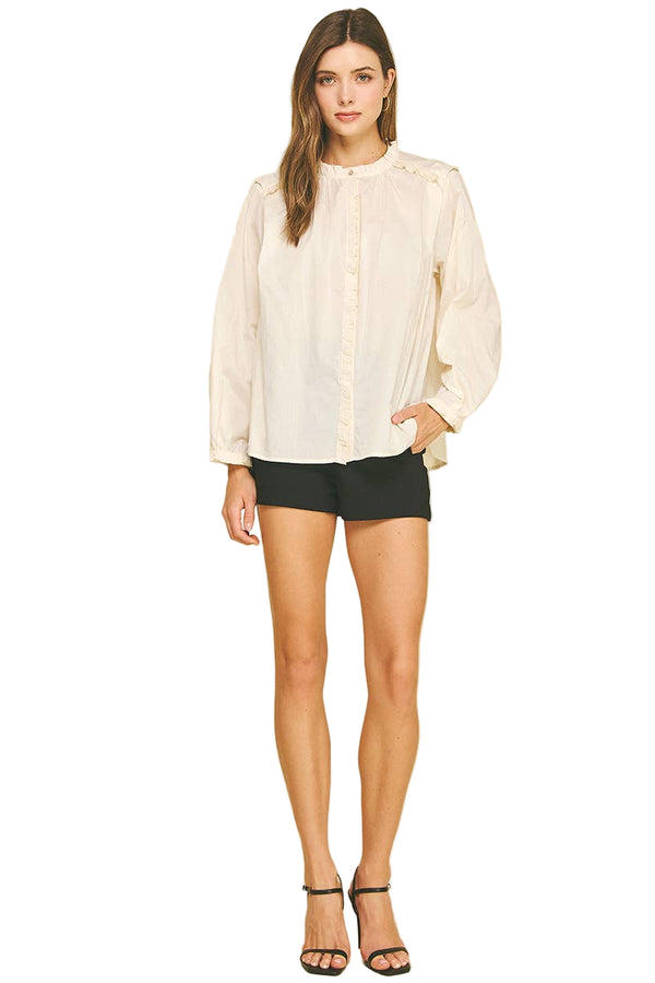Ruffled Detail Button Down Shirt