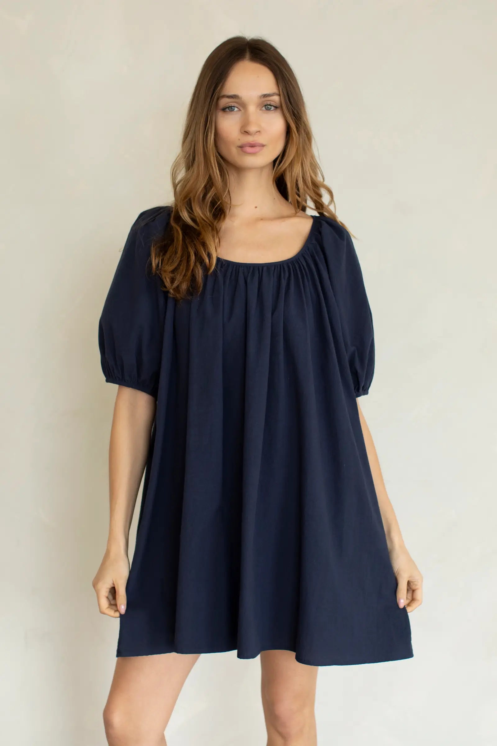 Midnight Puff Sleeve Cotton Dress