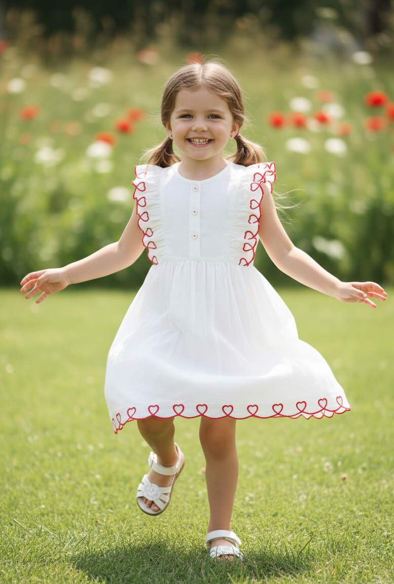 Heart Embroidered Gathered Dress