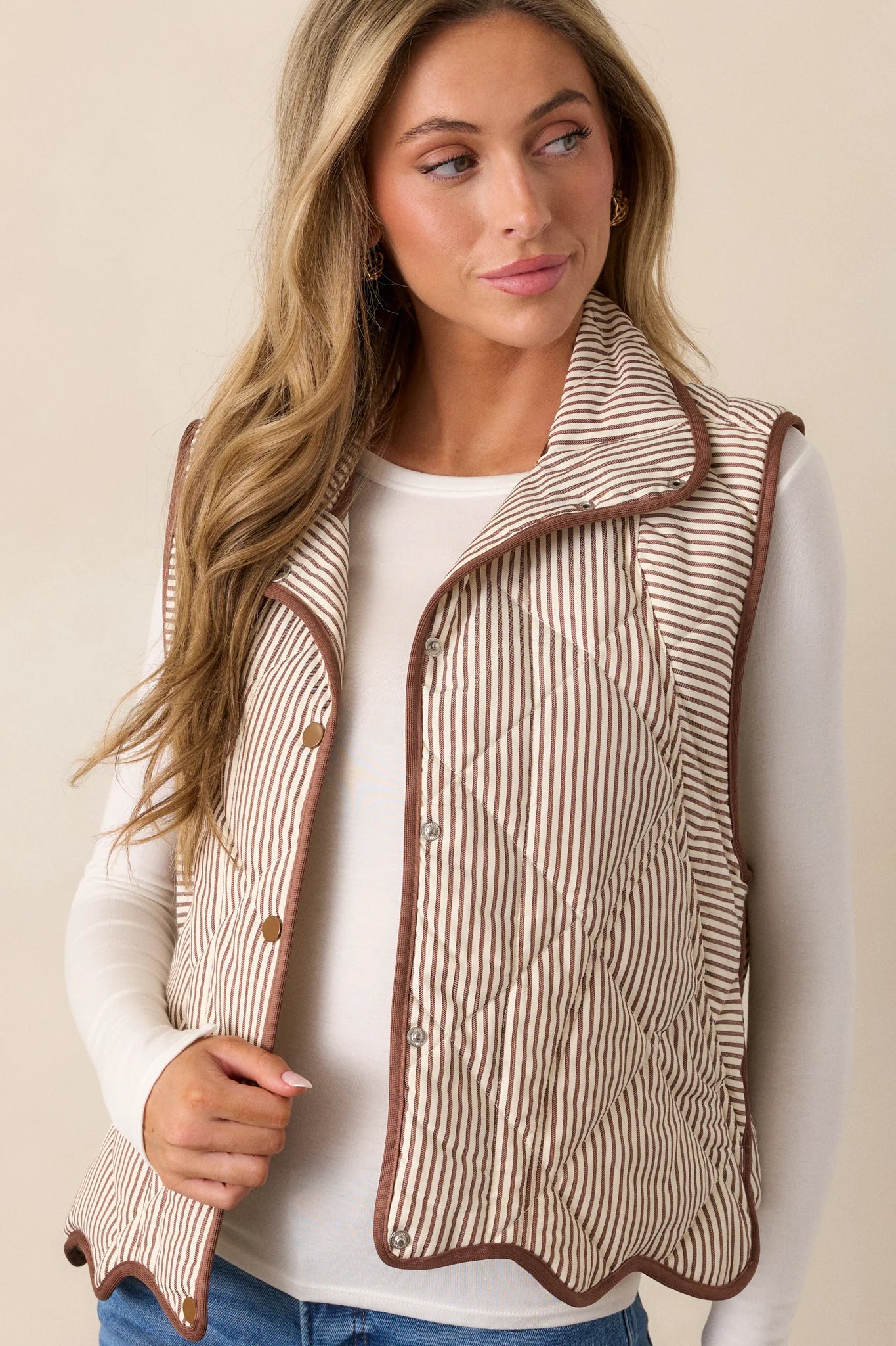 Quilted Striped Vest Brown