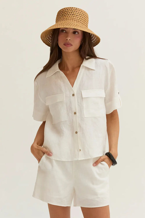 Mali Button Down Short Sleeve Linen Top