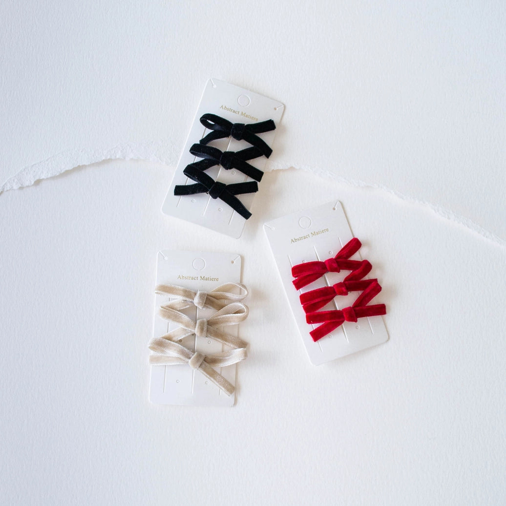 Little Velvet Ribbon Hair Pin Set Red