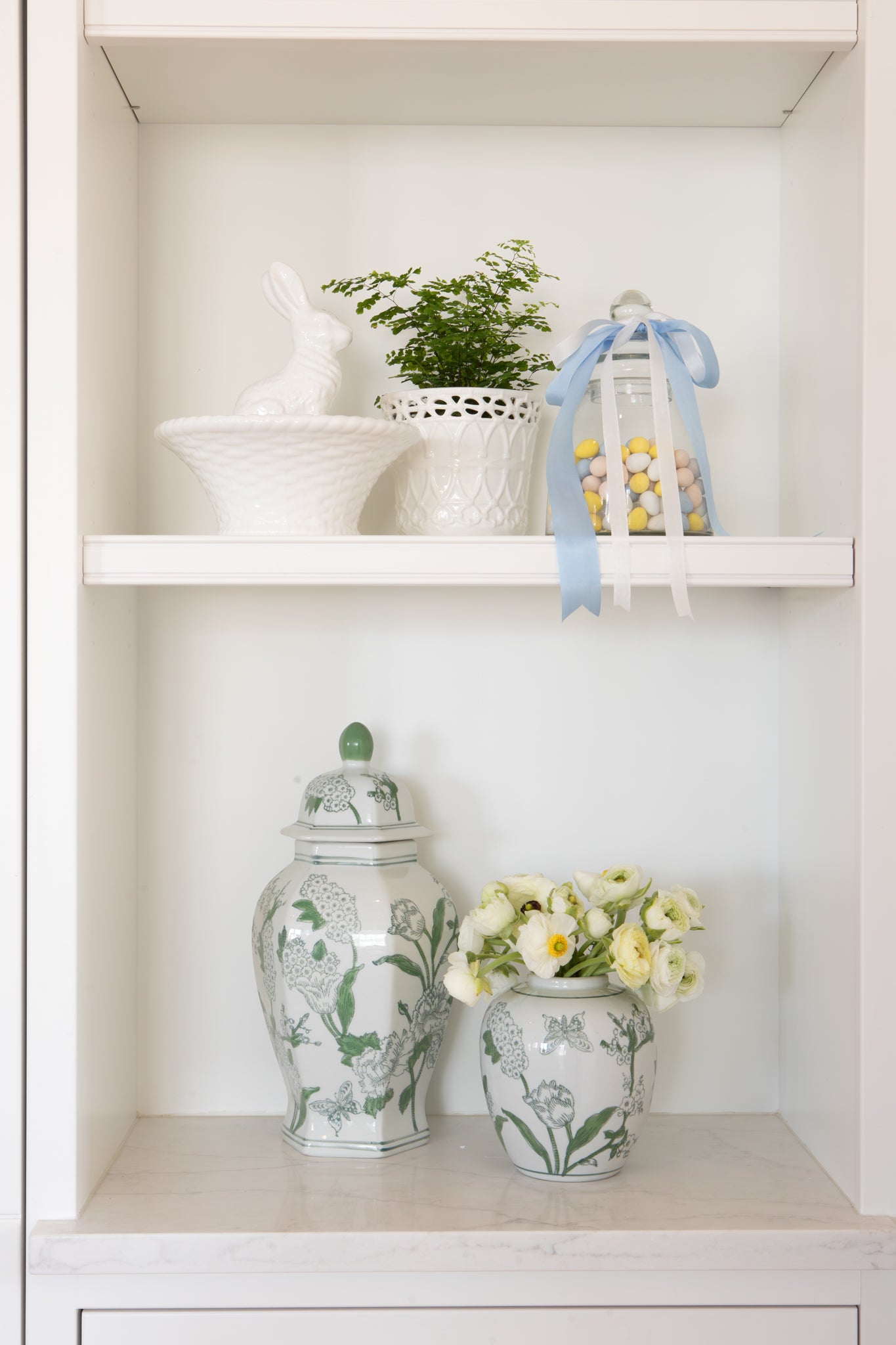 Green and White Chinoiserie Ginger Jar
