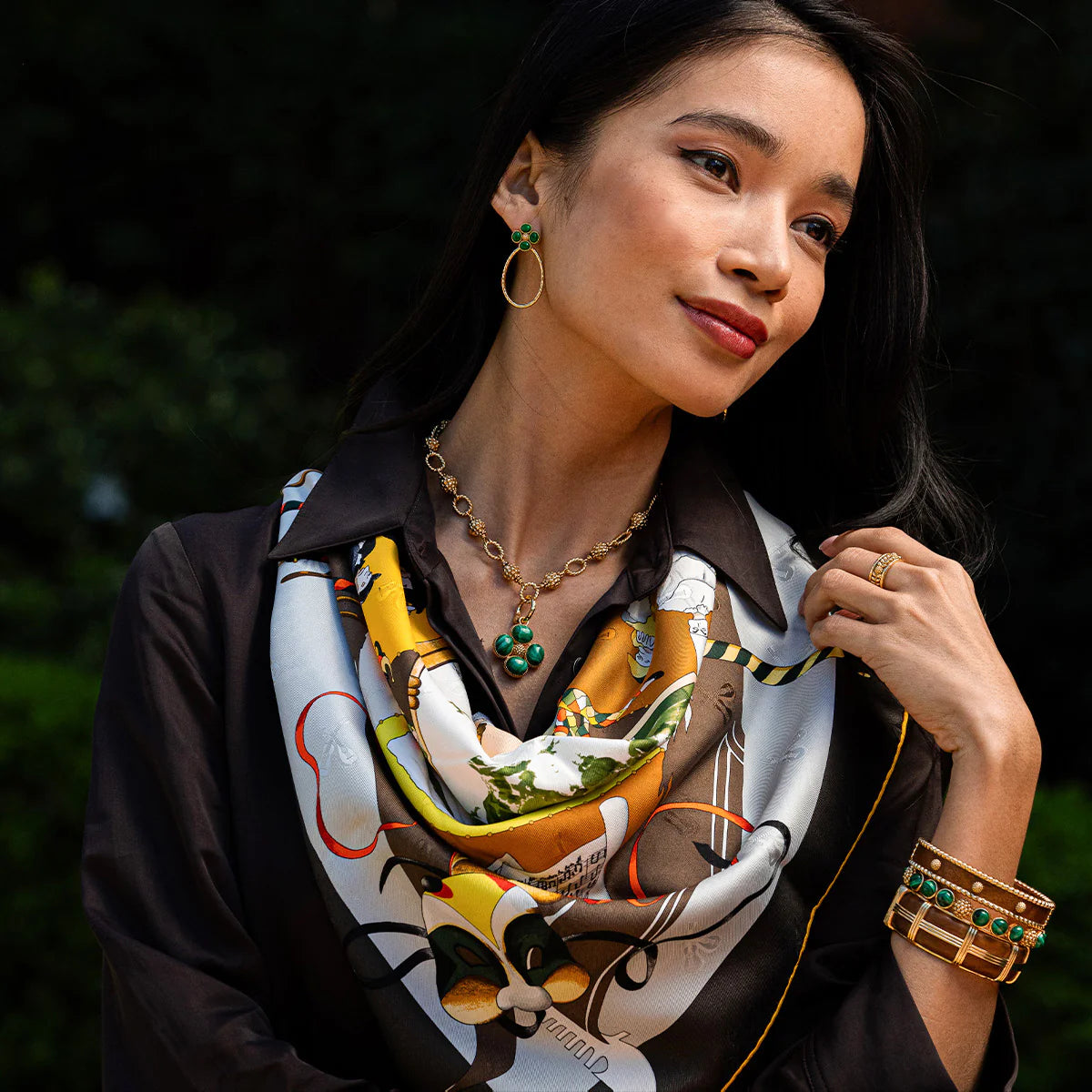 Berry Clover Double Sided Malachite Pendant