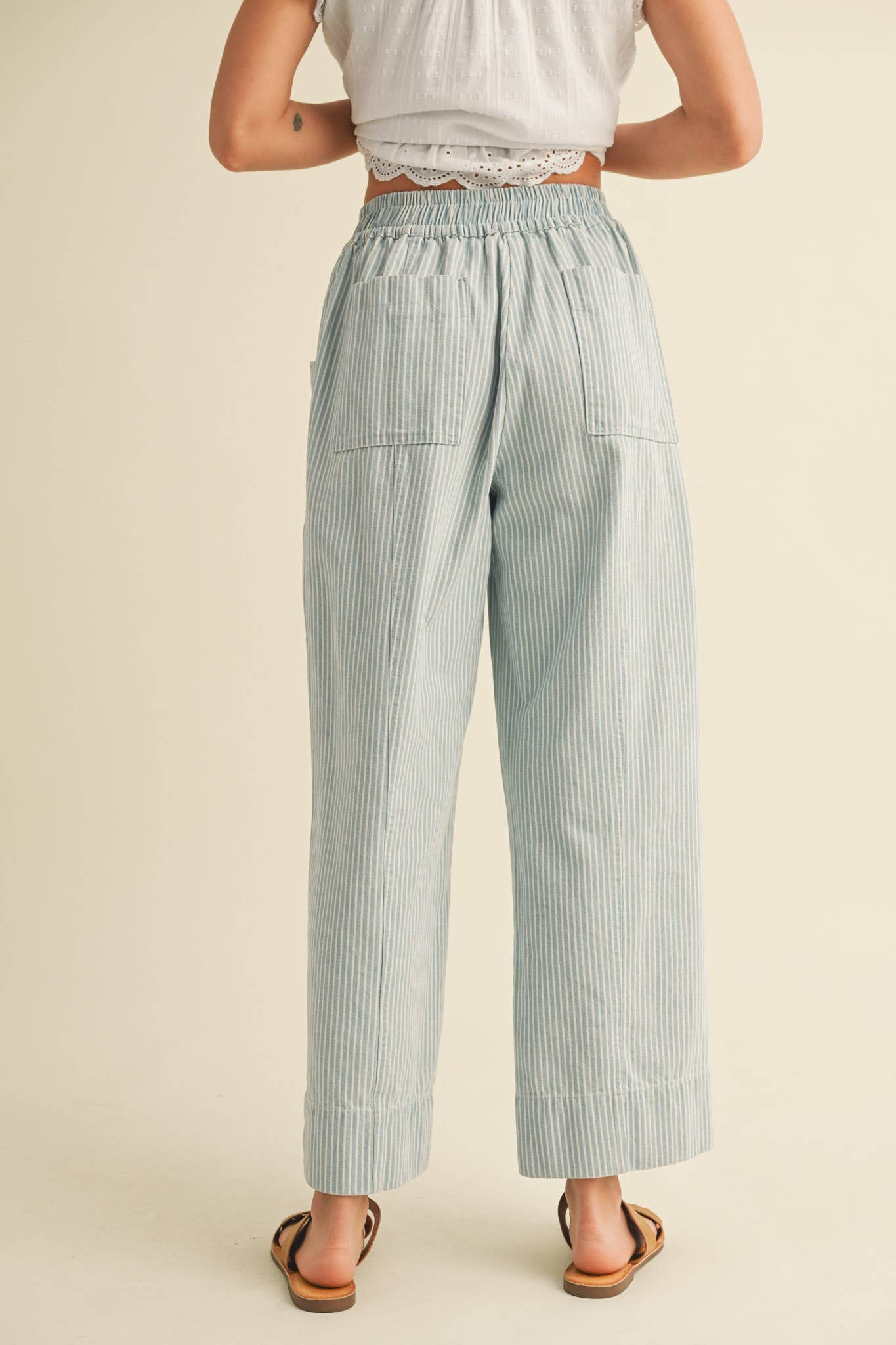 Striped Wide Leg Cropped Pants