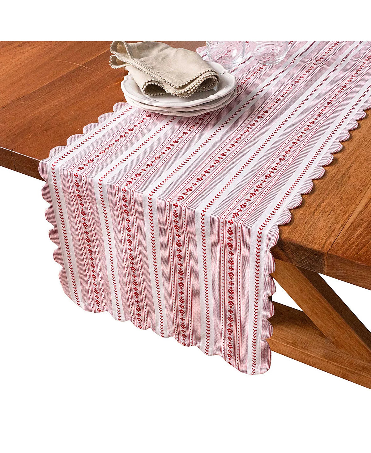 Villa Stripe 18" x 90" Table Runner - Ruby