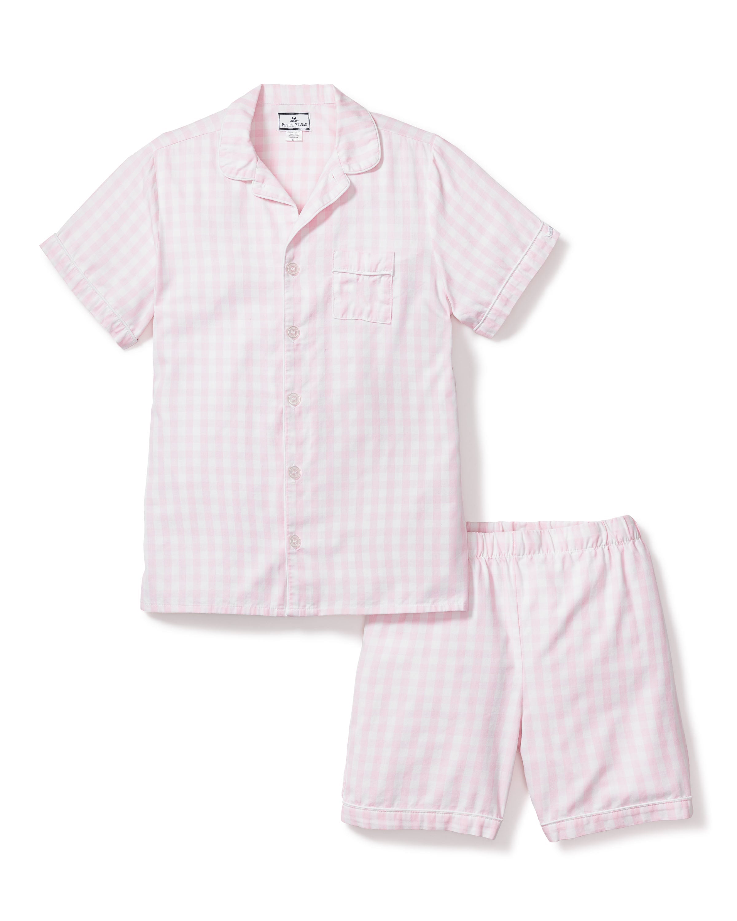 Kid's Twill Pajama Short Set in Pink Gingham