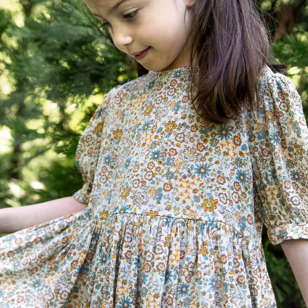 Girls' Short Puff Sleeve Phoebe Dress | Cottonfield Floral