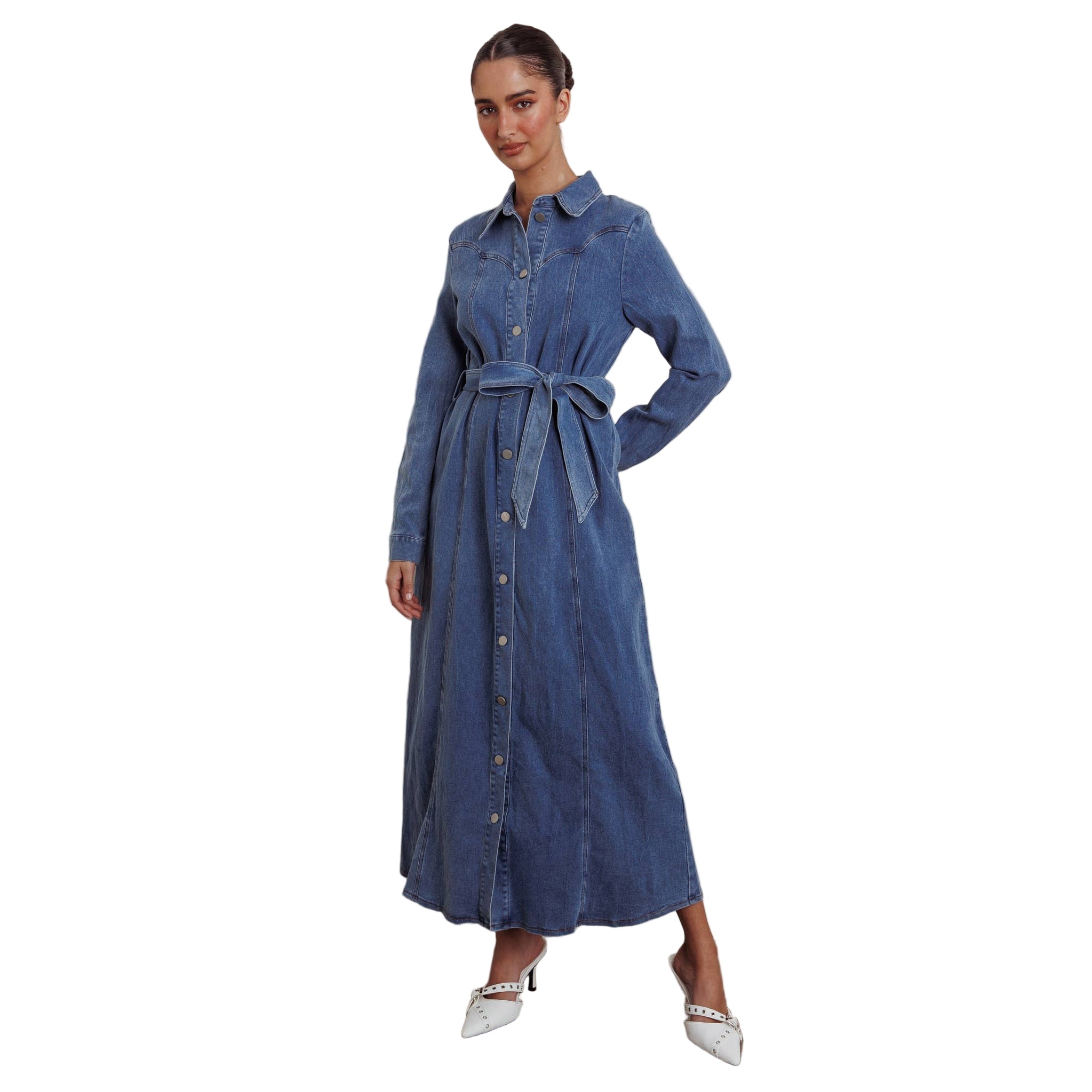 Long Sleeve Denim Maxi Dress