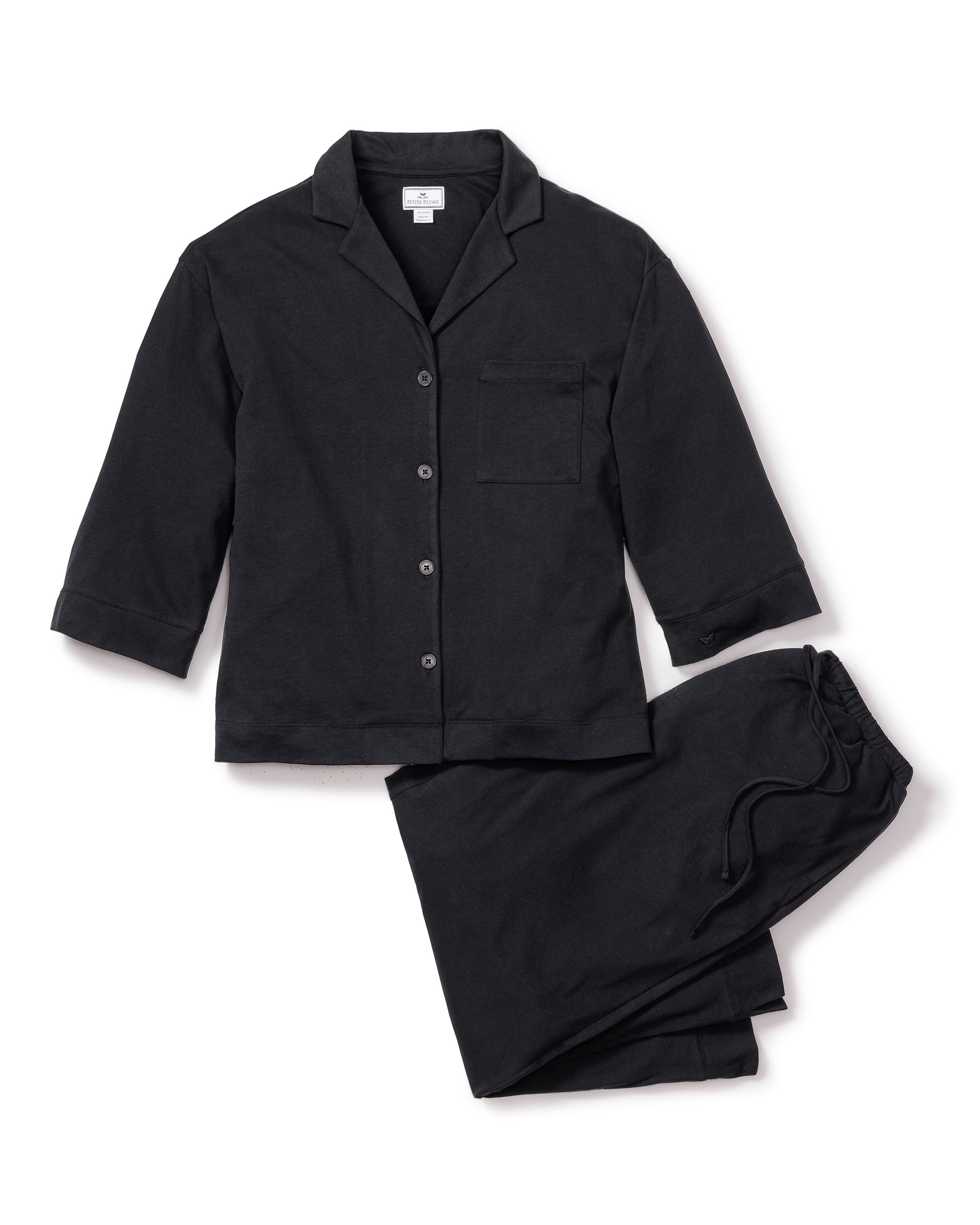 The Olivia Wide Leg Pima Pajama Set in Black