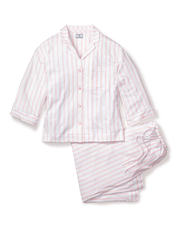 The Olivia Wide Leg Pima Pajama Set in Pink Stripe