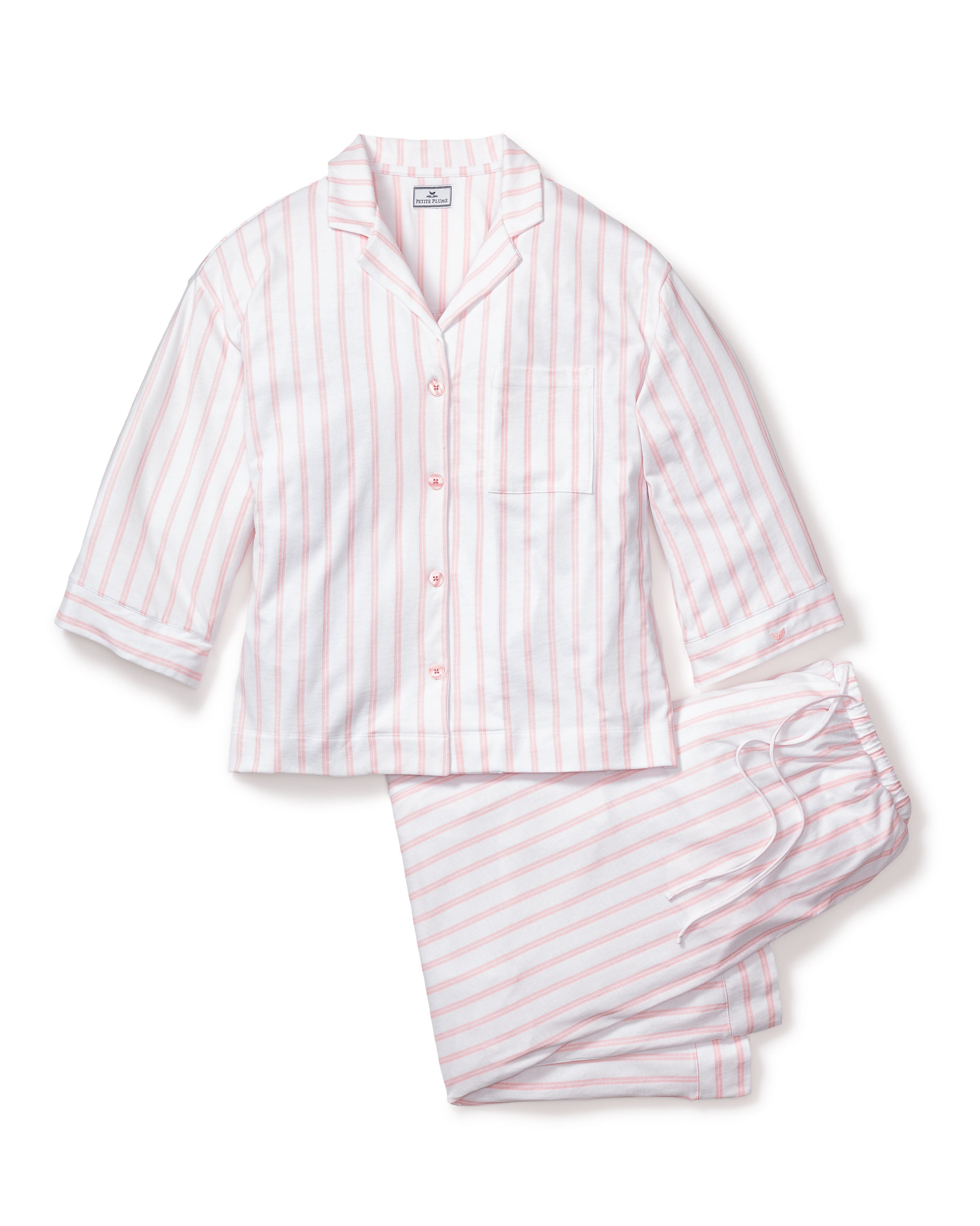 The Olivia Wide Leg Pima Pajama Set in Pink Stripe