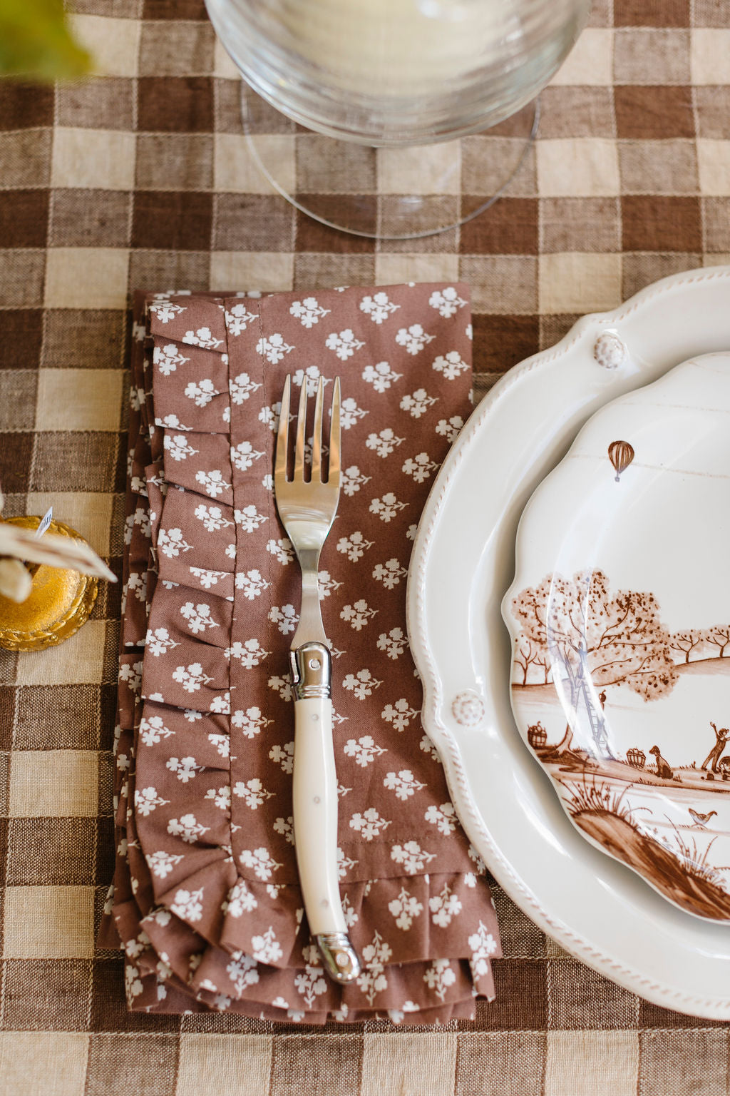 Constance Chocolate Ruffled Dinner Napkin