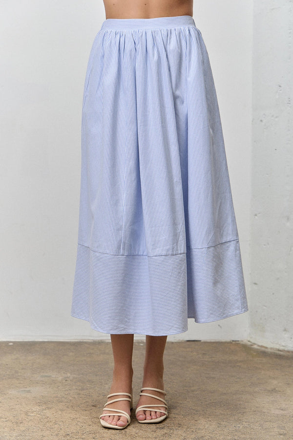 Ivory Blue Striped Midi Skirt