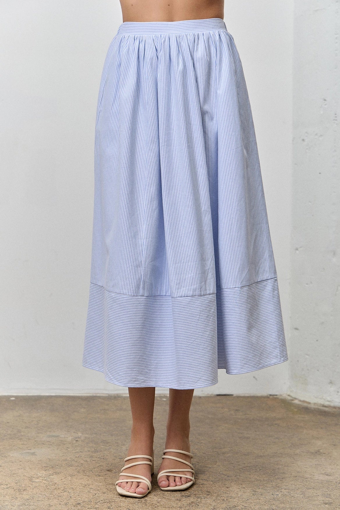 Ivory Blue Striped Midi Skirt