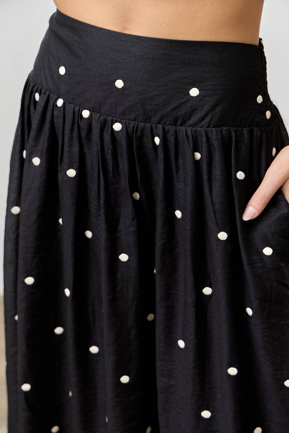 Embroidered Dot Midi Skirt