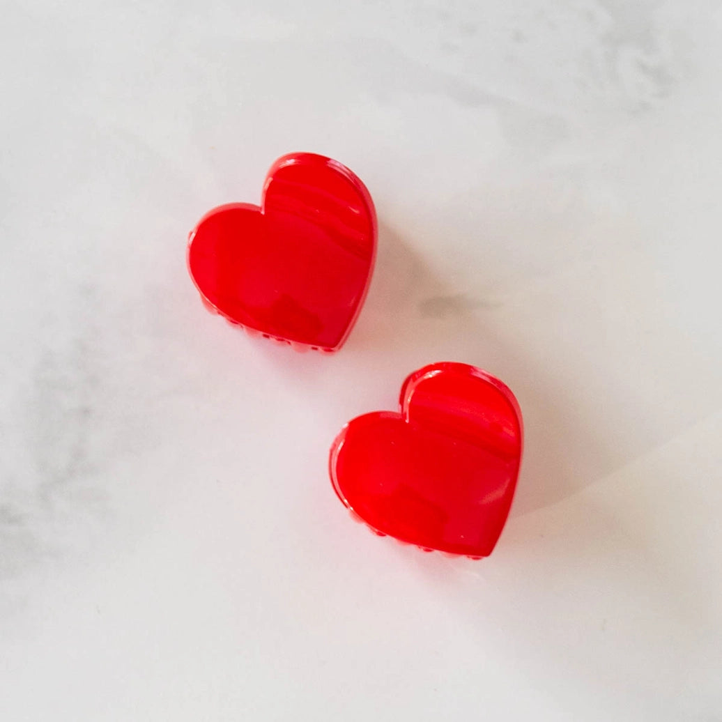 Glossy Candy Hearts Hair Clip Set Red
