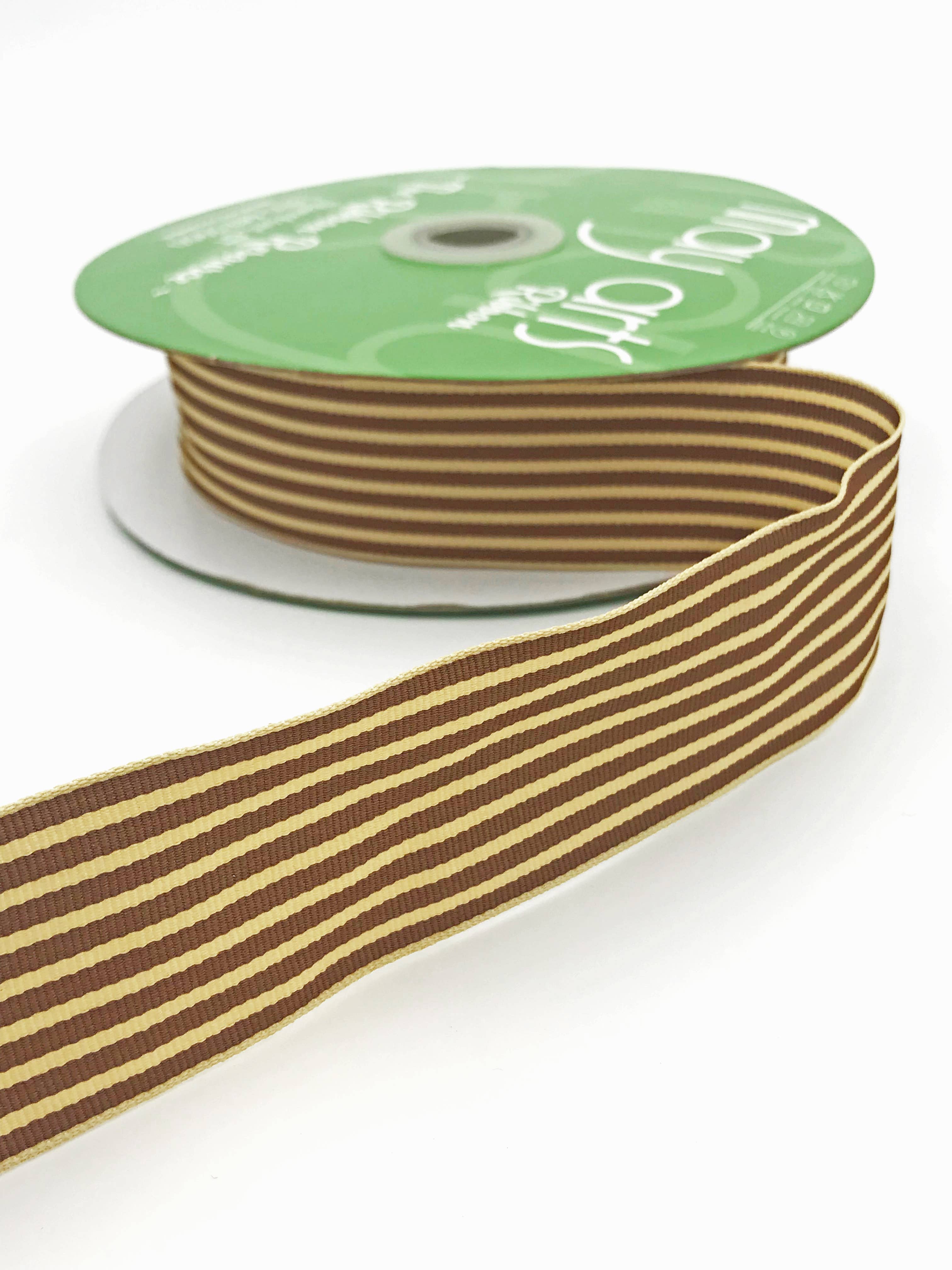 Brown & Oatmeal Striped Grosgrain Ribbon