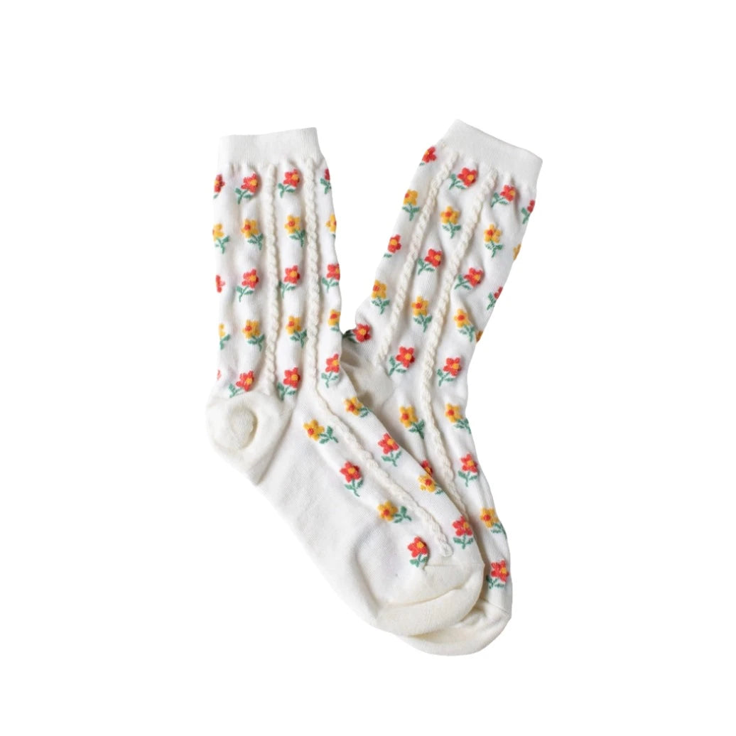 Kate Floral Casual Socks, Ivory