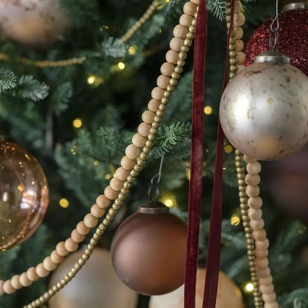 Natural Wood Handmade Bead Garland On Spool