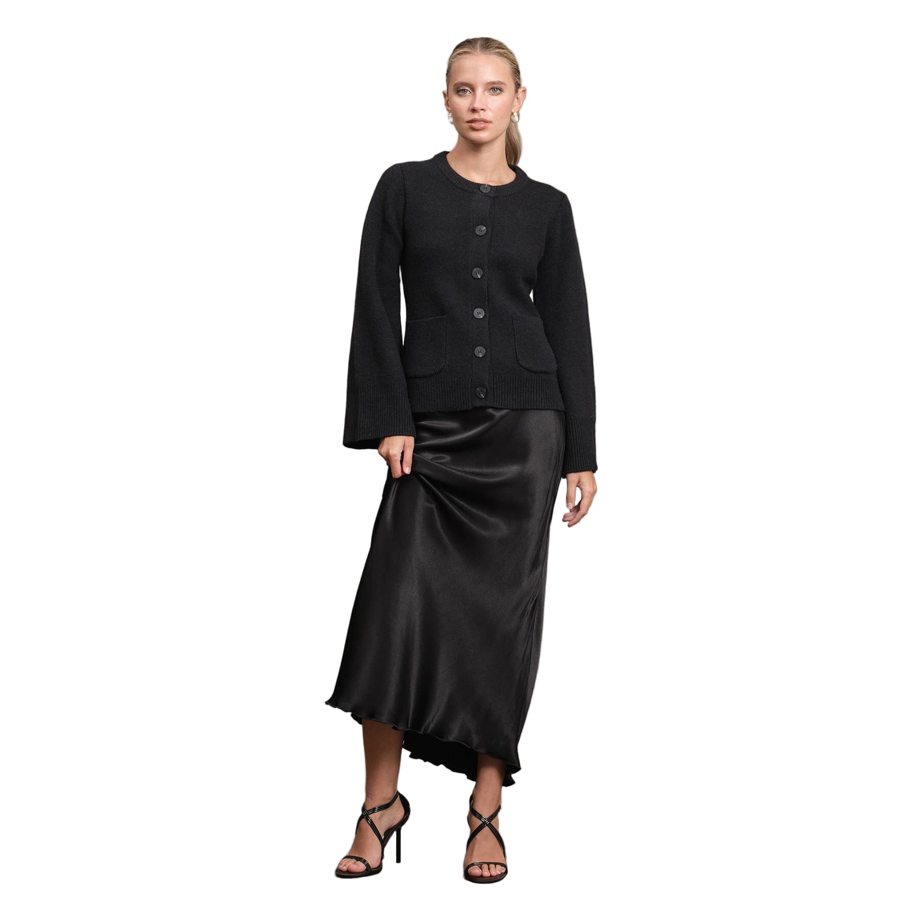 Classic Button-Up Knit Cardigan Black