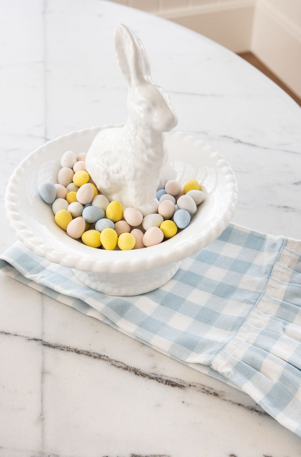 White Dolomite Bunny In Basket Bowl