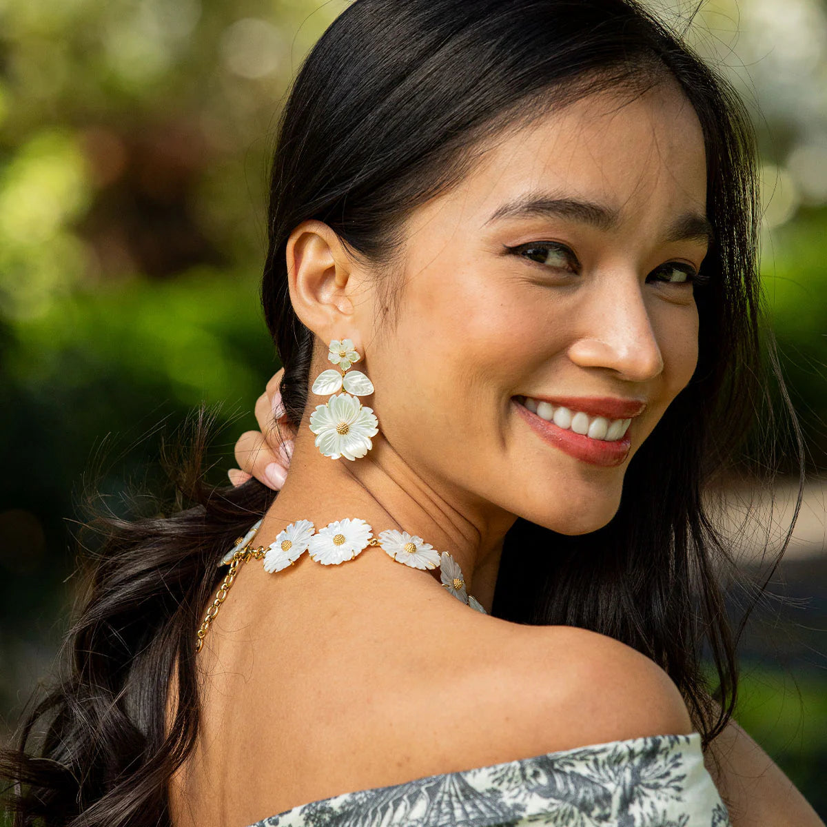 Mermaid Garden Floral Post Drop Earrings