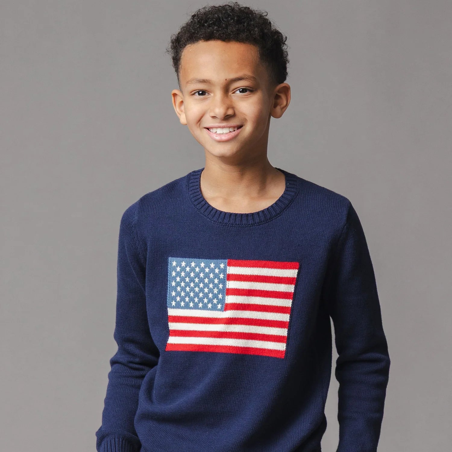 Crew Neck Flag Sweater Kids Navy