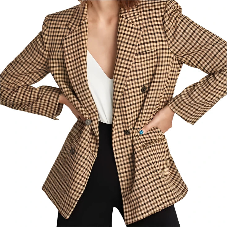 Checked Double-Breasted Blazer