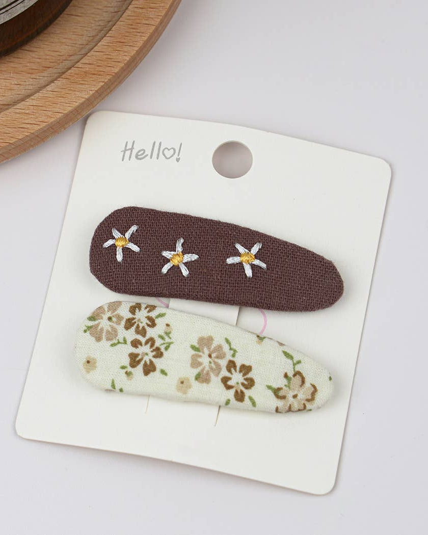 Embroidered Floral Snap Clip Set