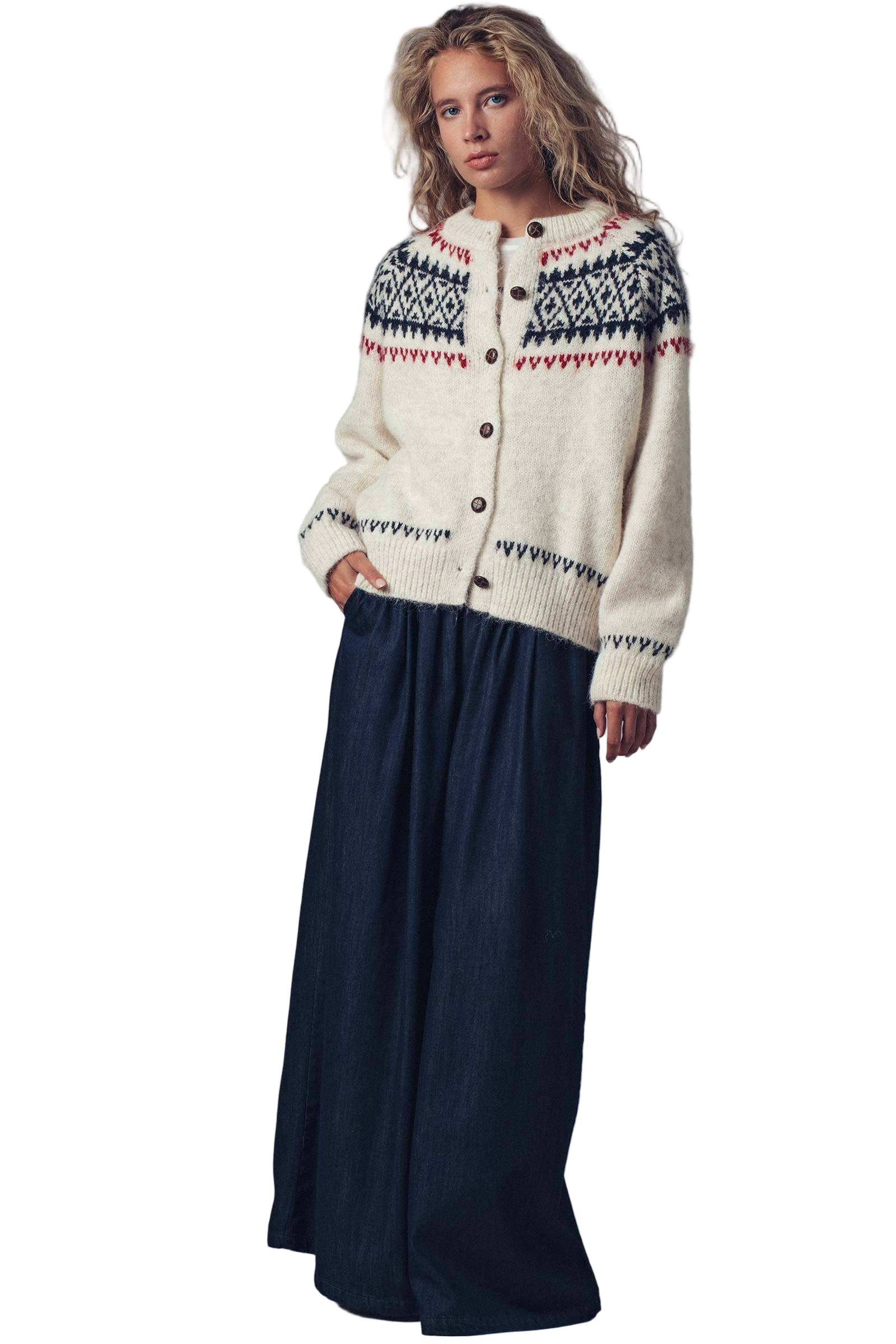 Nordic Fair Isle Wool Blend Sweater Cardigan