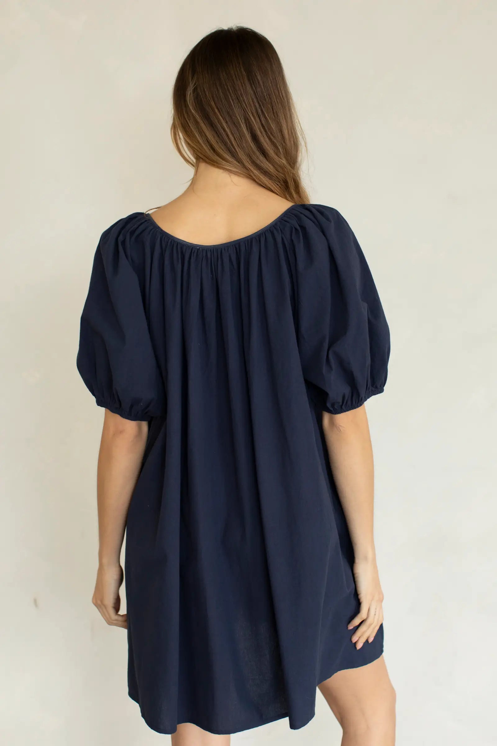 Midnight Puff Sleeve Cotton Dress