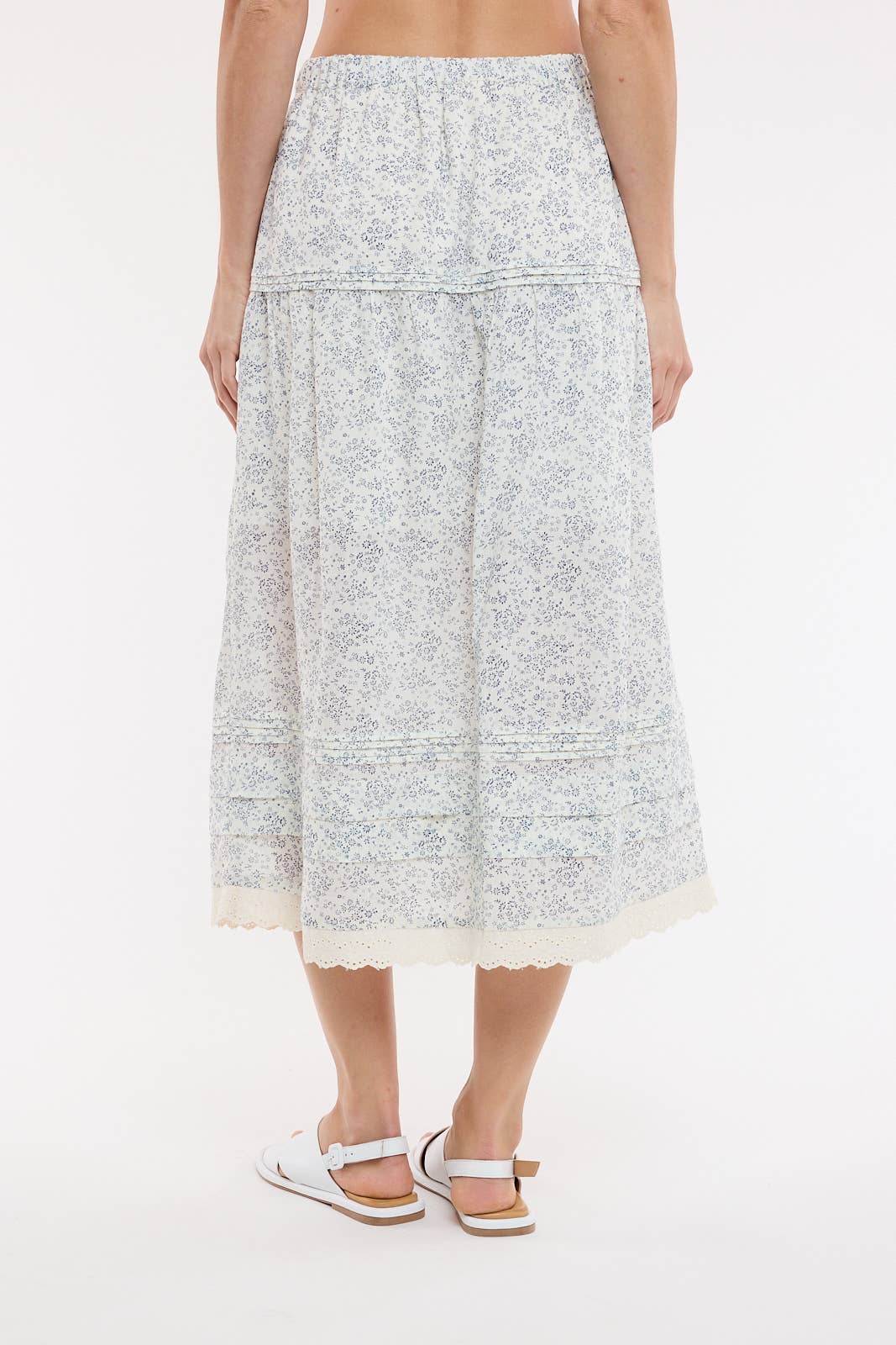 Floral Trim Hem Midi Skirt