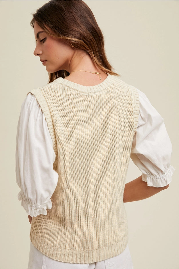 Twofer Puff Sleeve Sweater Blouse