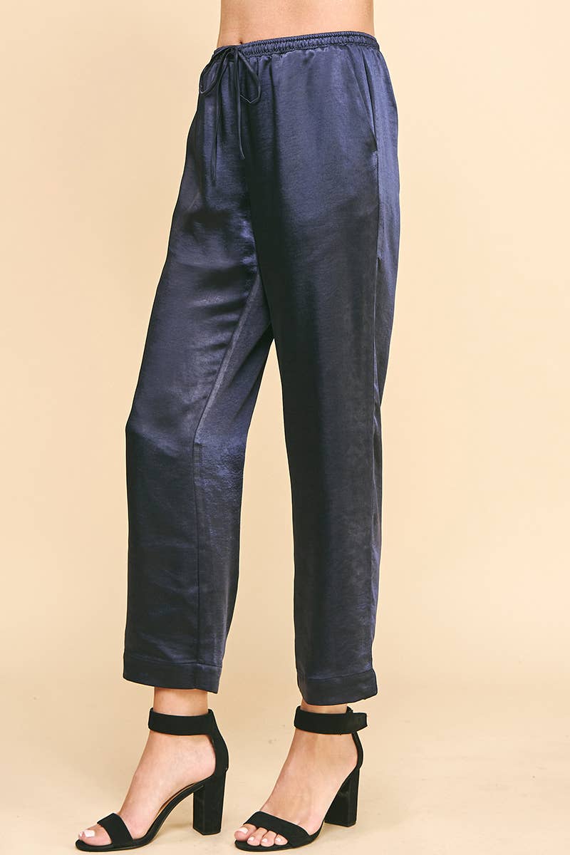 Satin Straight Pants Deep Navy