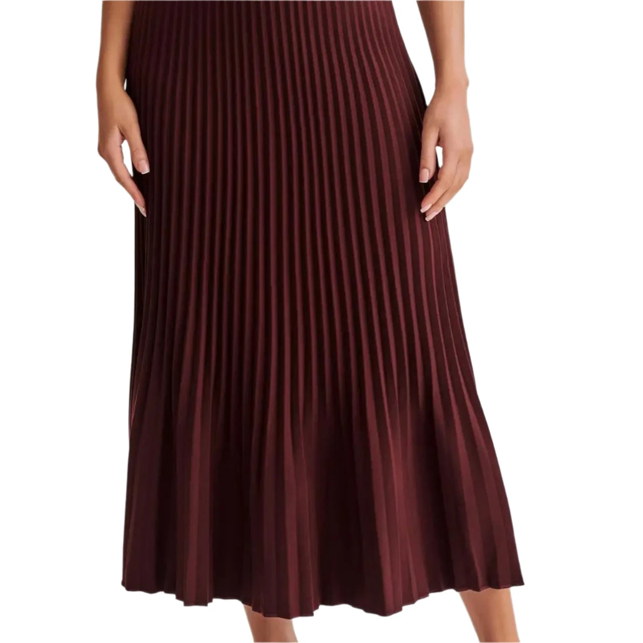 High-Waisted Pleated Maxi Skirt Burgundy