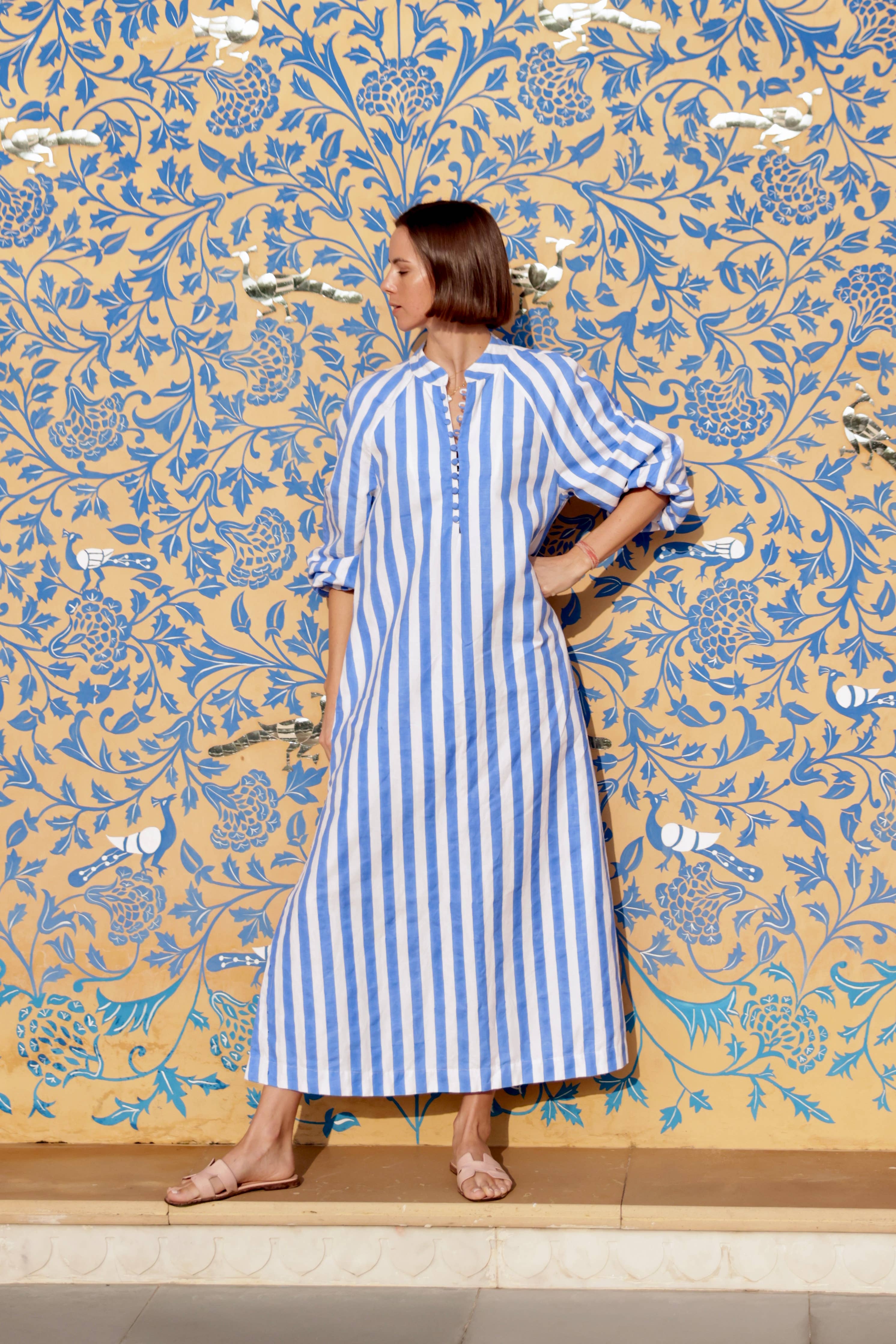 Positano Kaftan in Blue Cabana Stripe