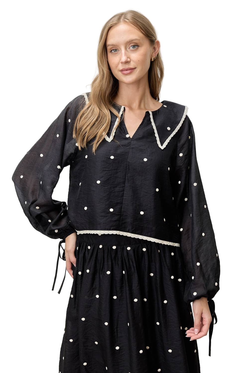 Embroidered Dot Collar Top