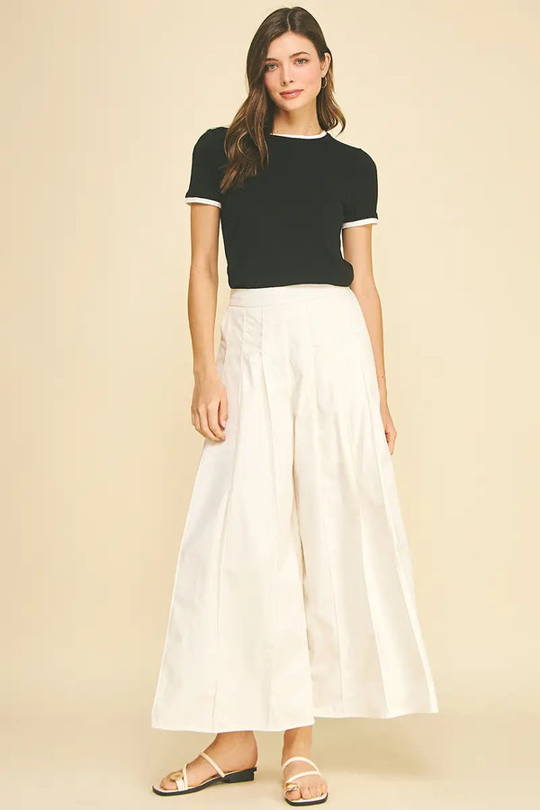 Milk White Pleated Wide Leg Pants