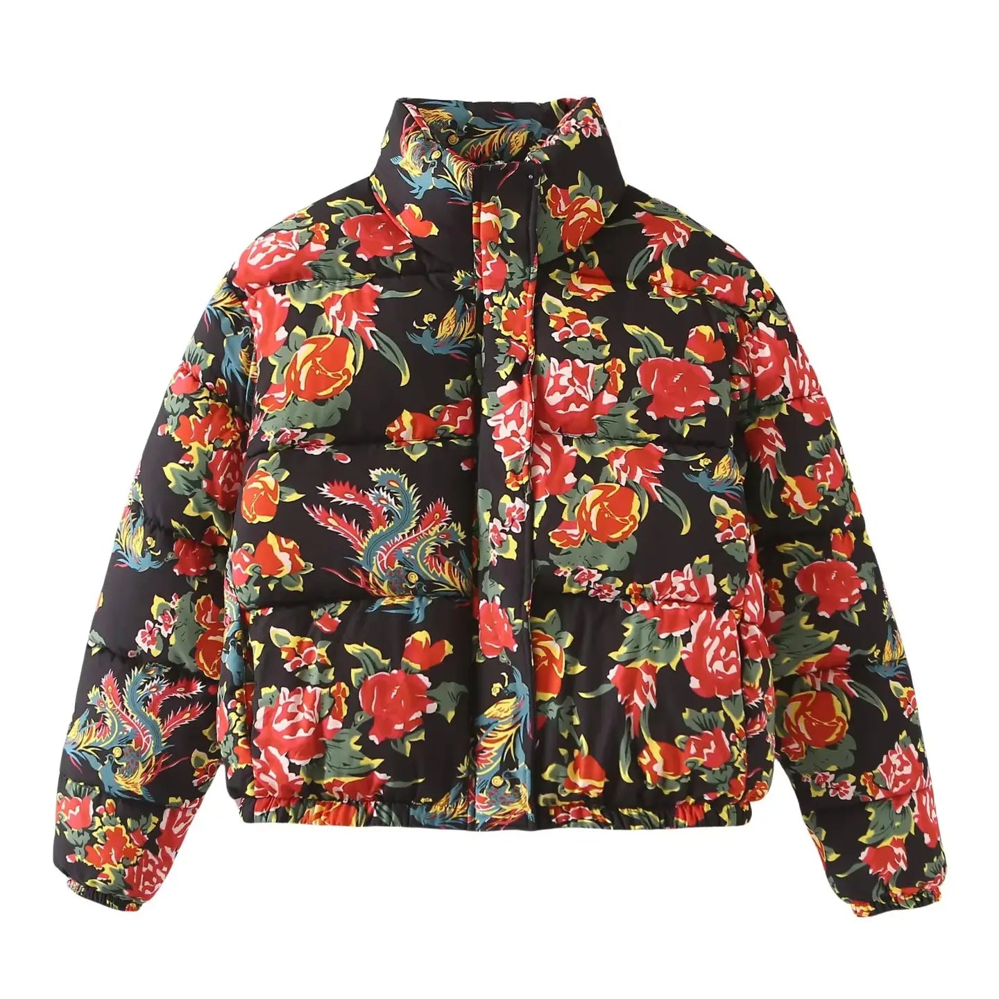 Color-Block Floral Padded Jacket